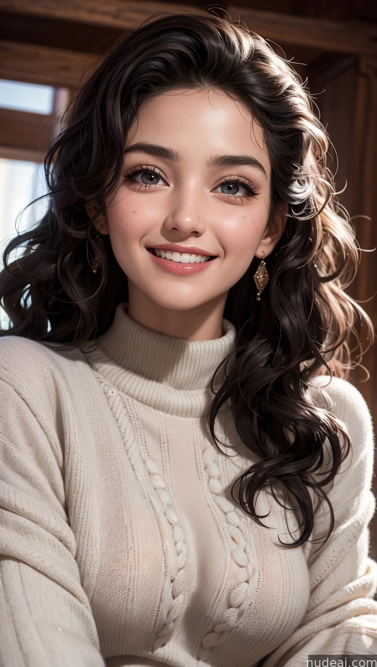 arafed woman with long dark hair and a white sweater