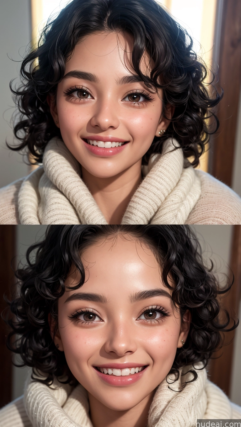 there are two pictures of a girl with a scarf on