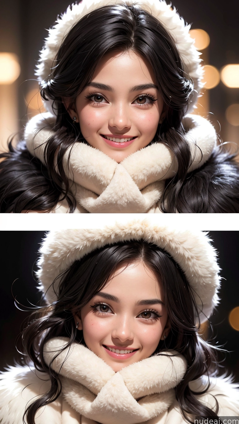 arafed image of a woman wearing a furry hat and scarf