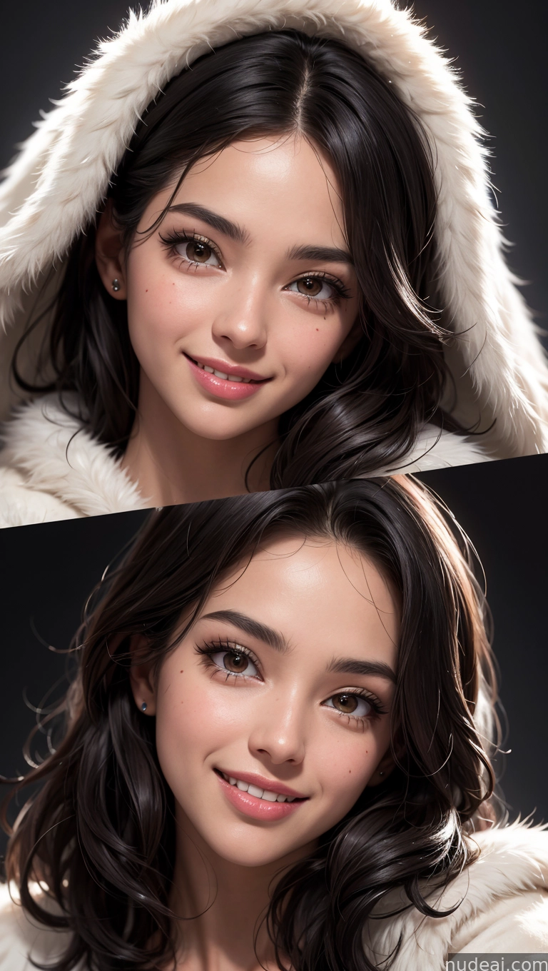 there are two pictures of a woman with a hood on