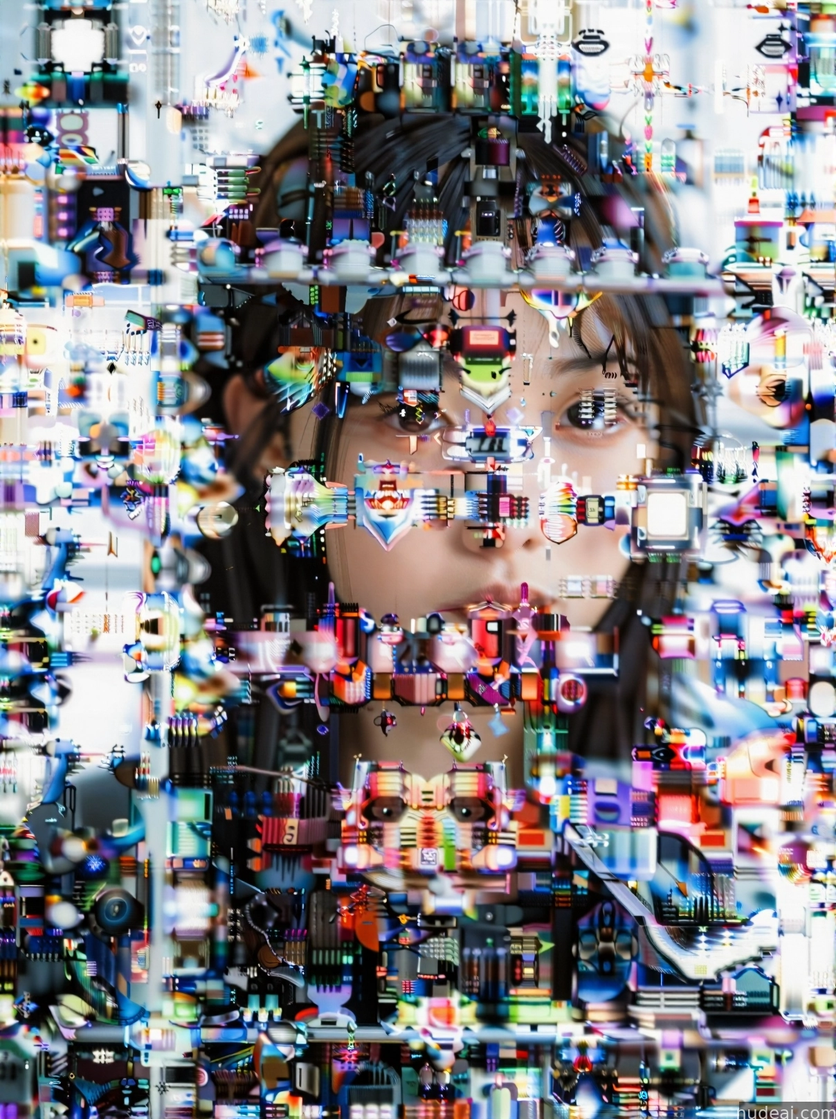 arafed image of a woman with a face made of many different objects
