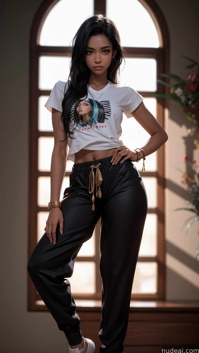 araffe woman in a white shirt and black pants posing for a picture