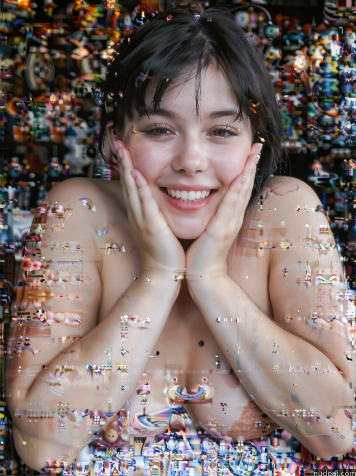 arafed woman in a dress with lots of confetti sprinkles on her face