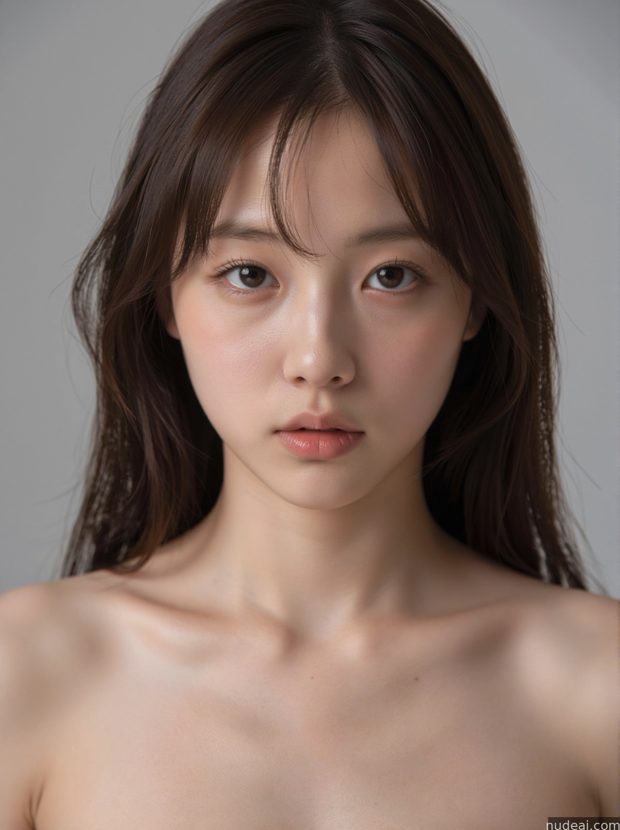 arafed asian woman with long hair and no shirt posing for a picture