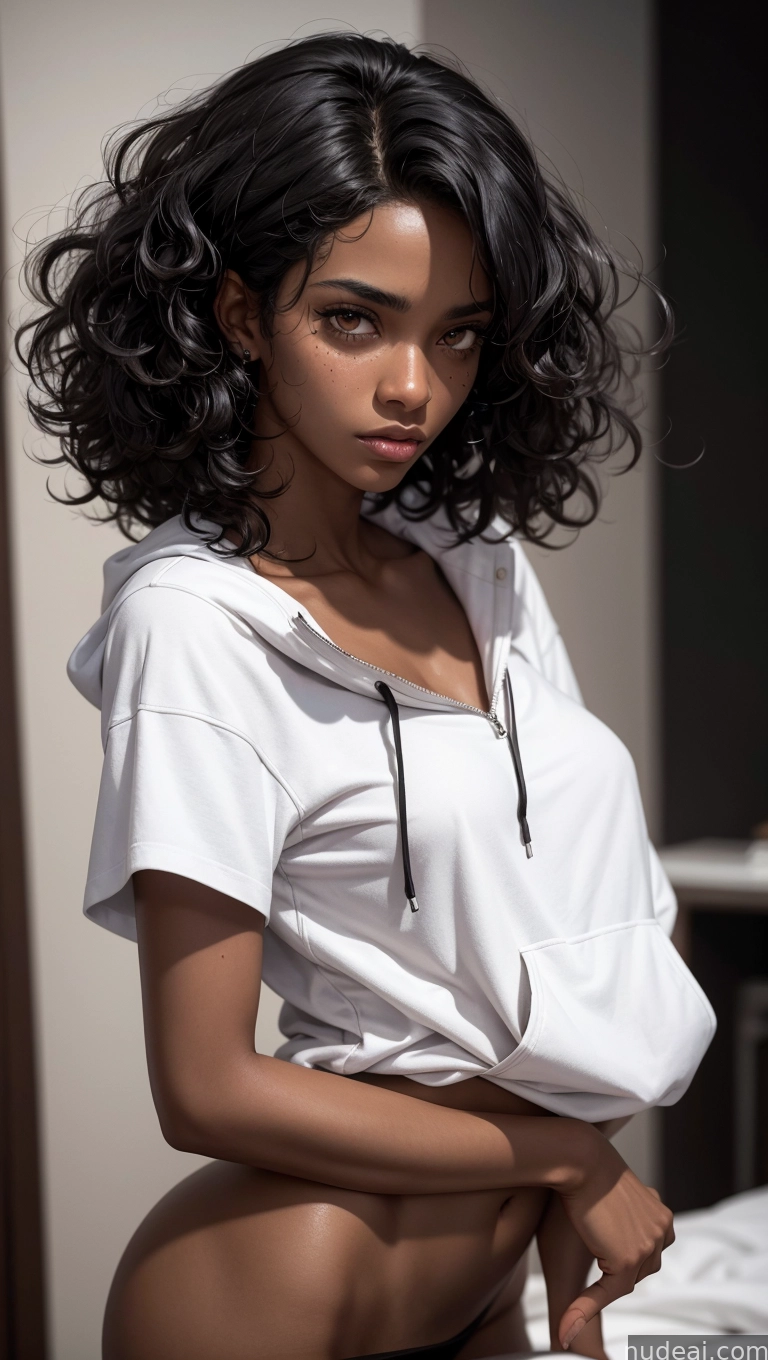 arafed woman in a white shirt and black panties posing on a bed