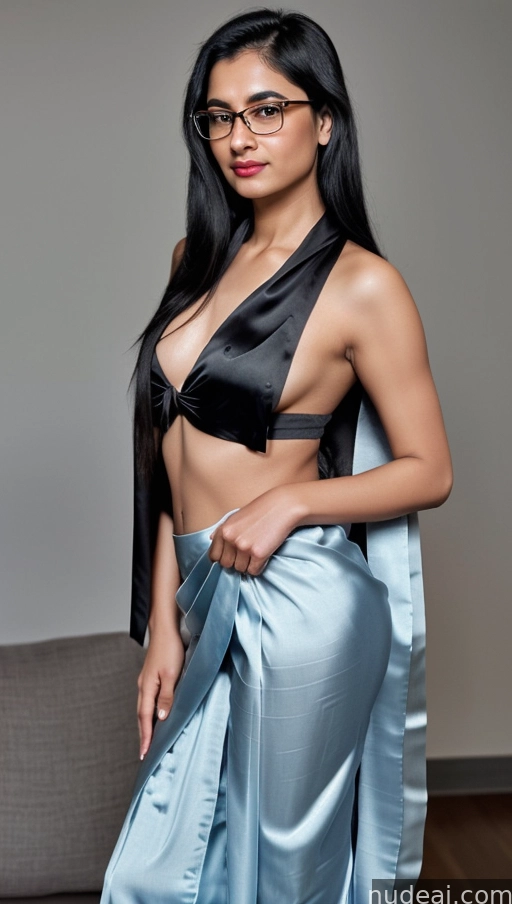 arafed woman in a black bra top and blue pants