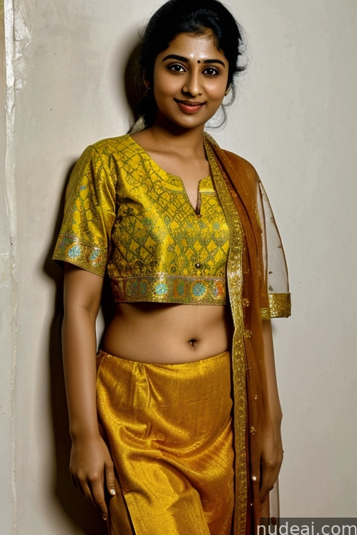 a close up of a woman in a yellow sari posing for a picture