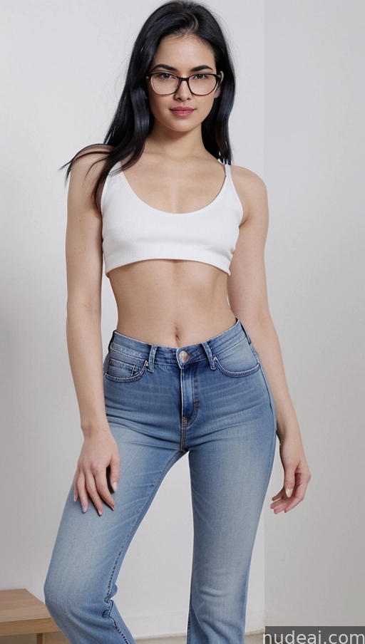 arafed woman in a white top and jeans posing for a picture