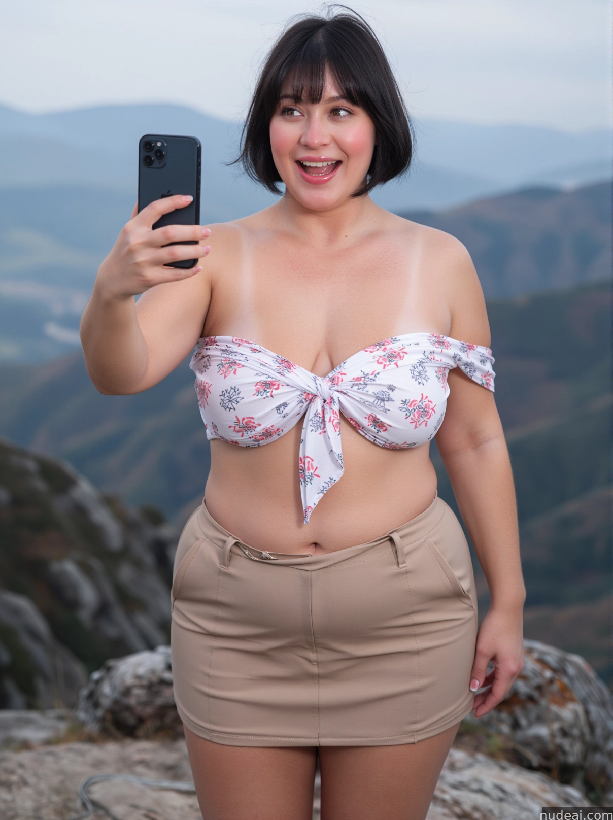 woman in a bikini top taking a selfie with her cell phone