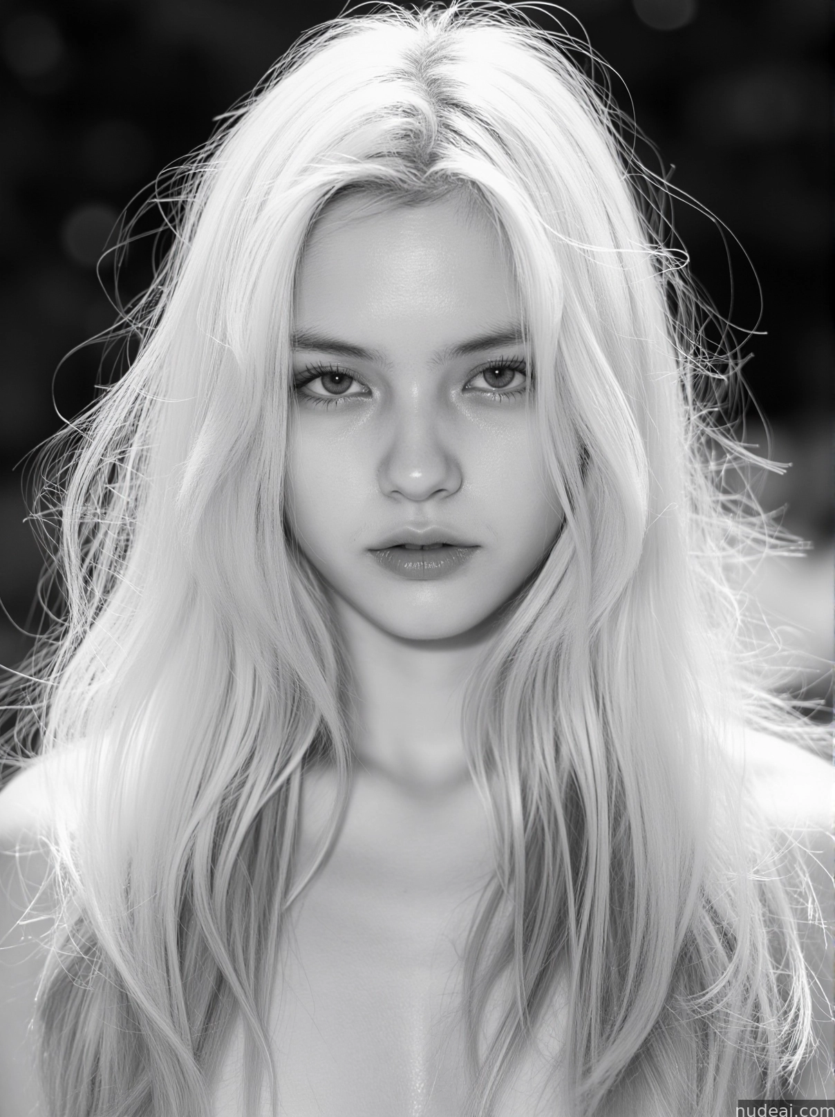a black and white photo of a woman with long hair