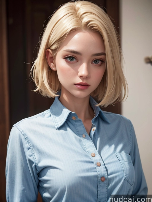 blond woman with blue shirt and blue jeans posing for a picture