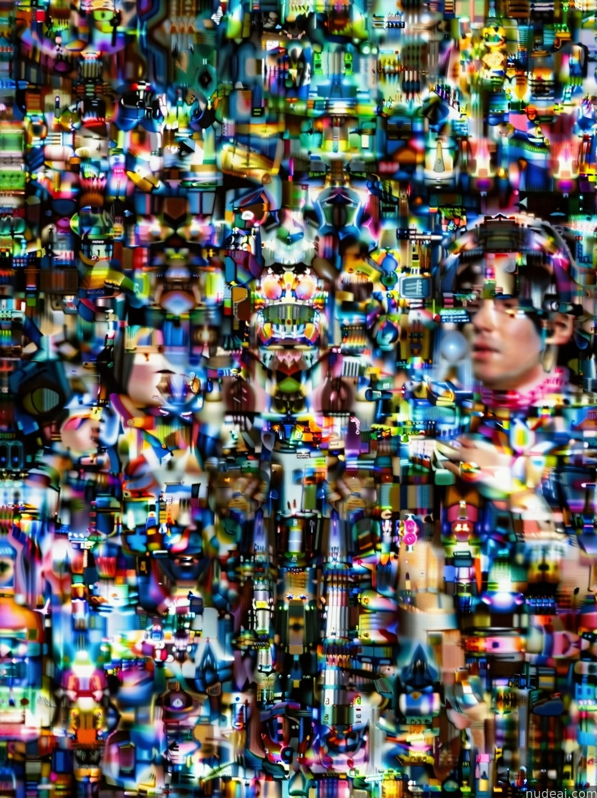 arafed image of a man standing in front of a wall of televisions