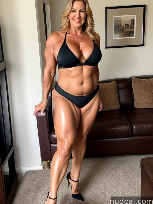 arafed woman in a black bikini posing in a living room