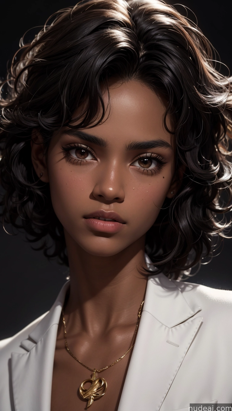 arafed image of a woman with a necklace and a white jacket