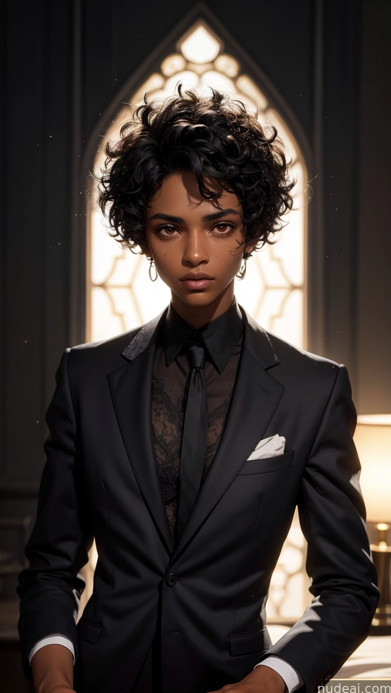 there is a woman in a suit and tie posing for a picture