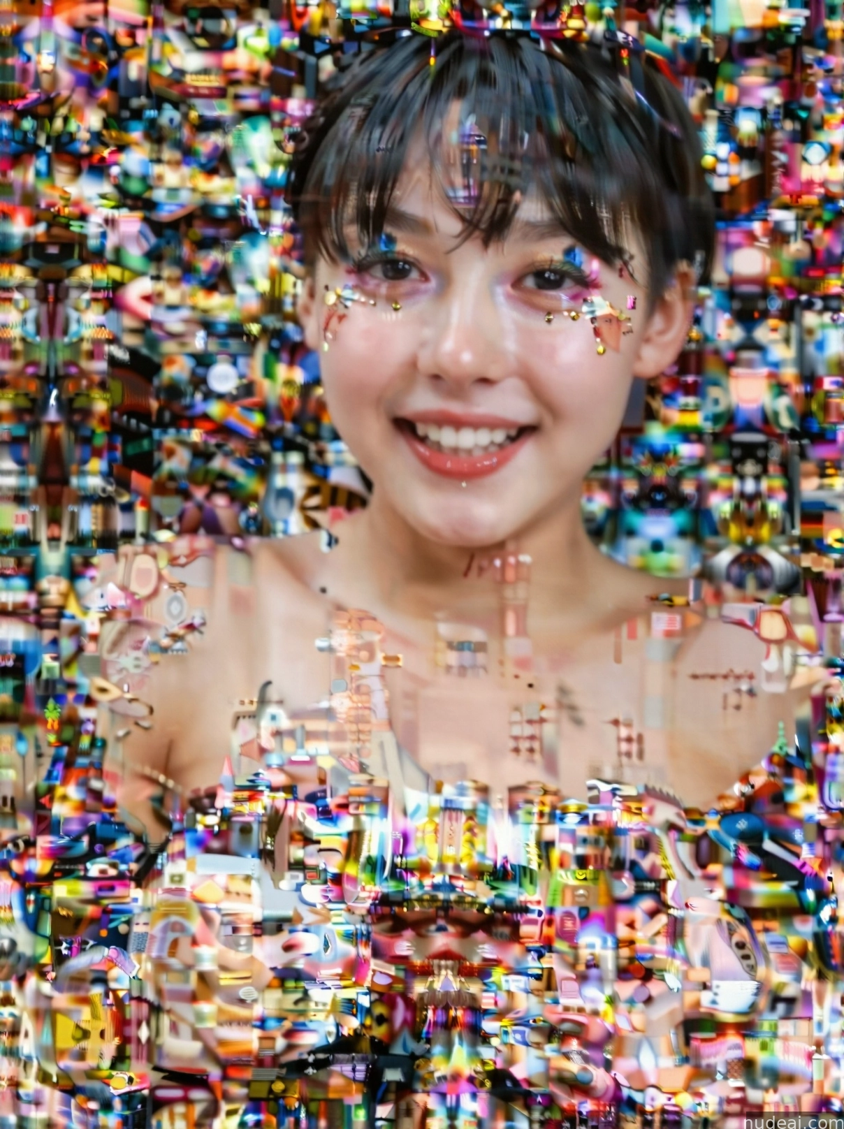 arafed image of a woman with a lot of confetti on her face