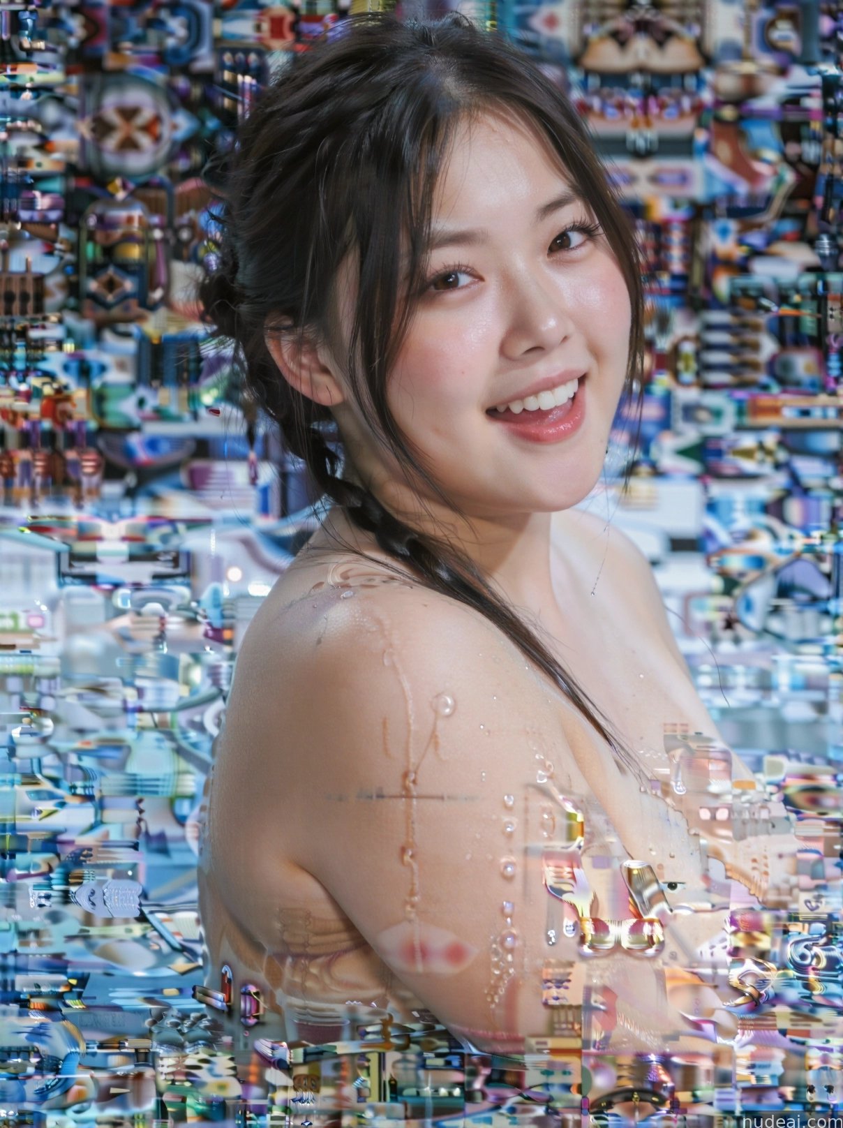 there is a woman that is in the water with many things