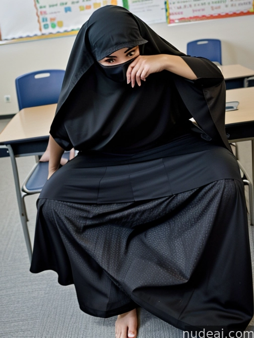 there is a woman sitting on a chair in a classroom
