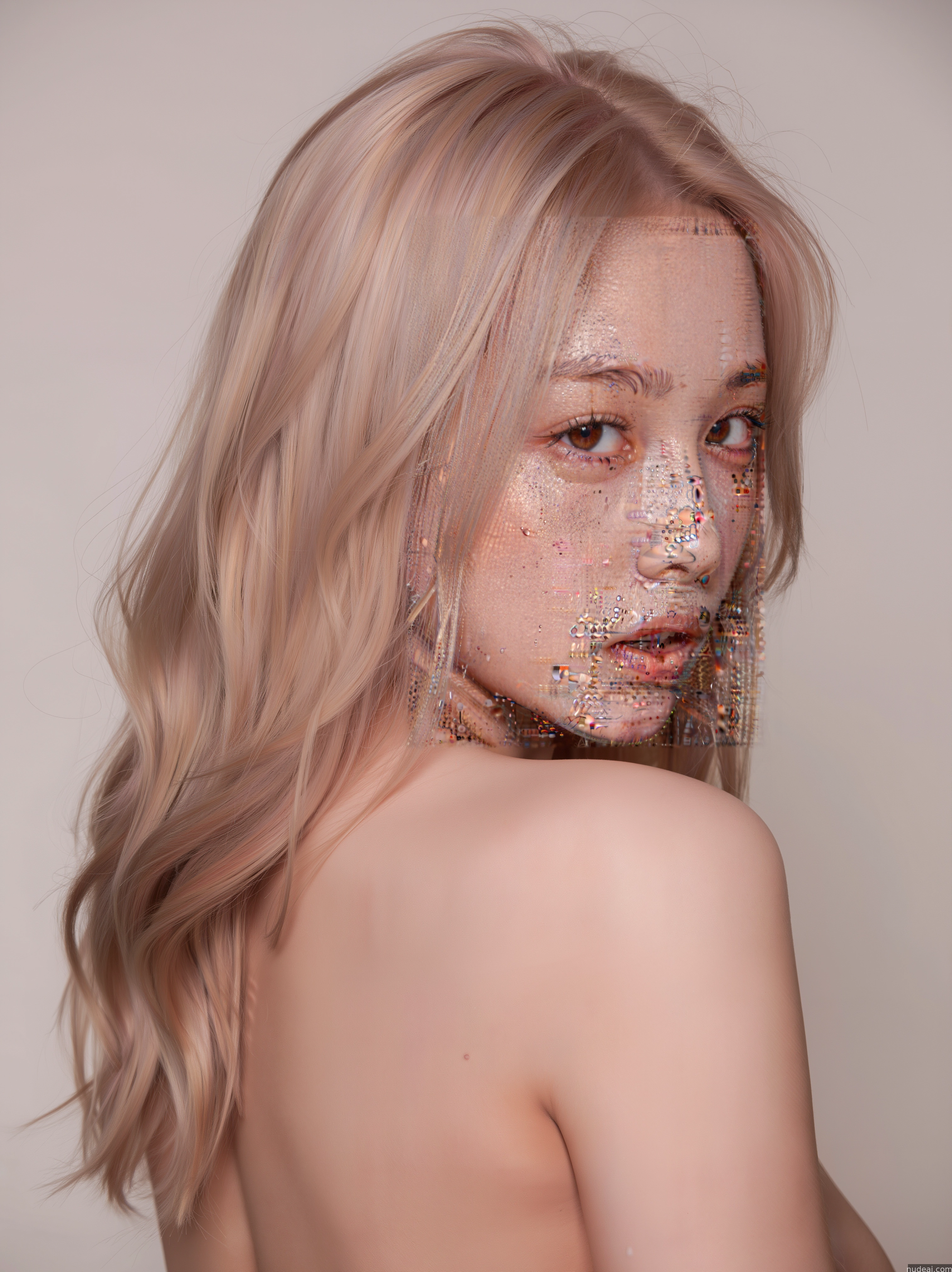 blond woman with glitter on her face and body