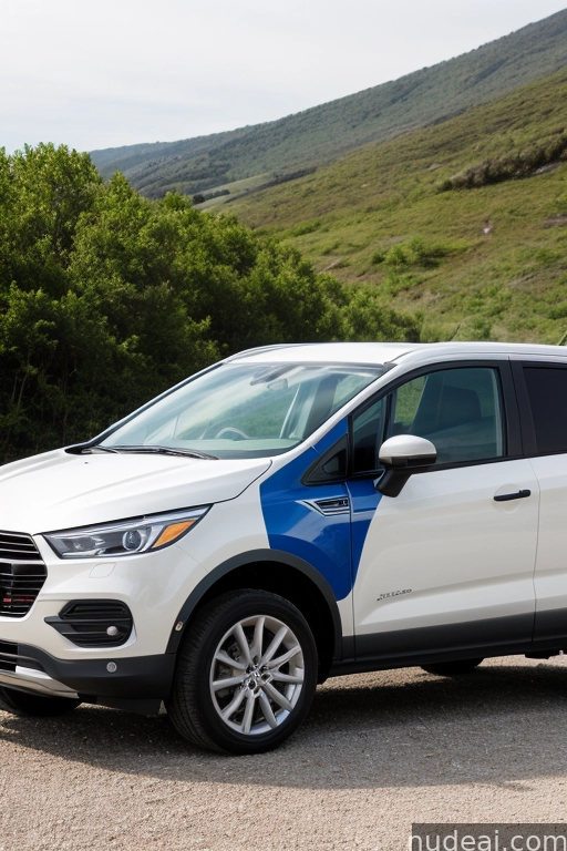 arafed white suv parked in a parking lot with a blue and white stripe