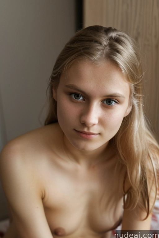 arafed young woman sitting on a bed with a red and white checkered sheet