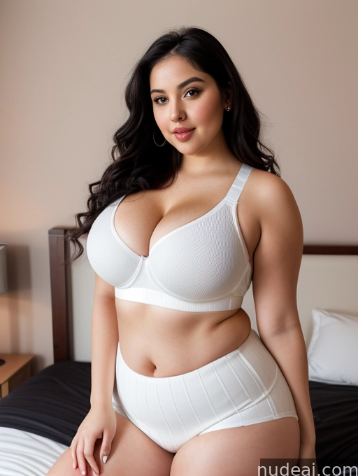 araffed woman in white underwear sitting on a bed