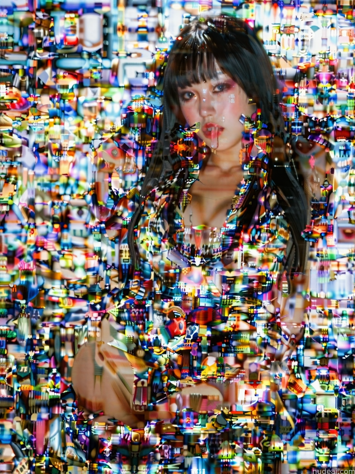 arafed image of a woman with a lot of colorful objects