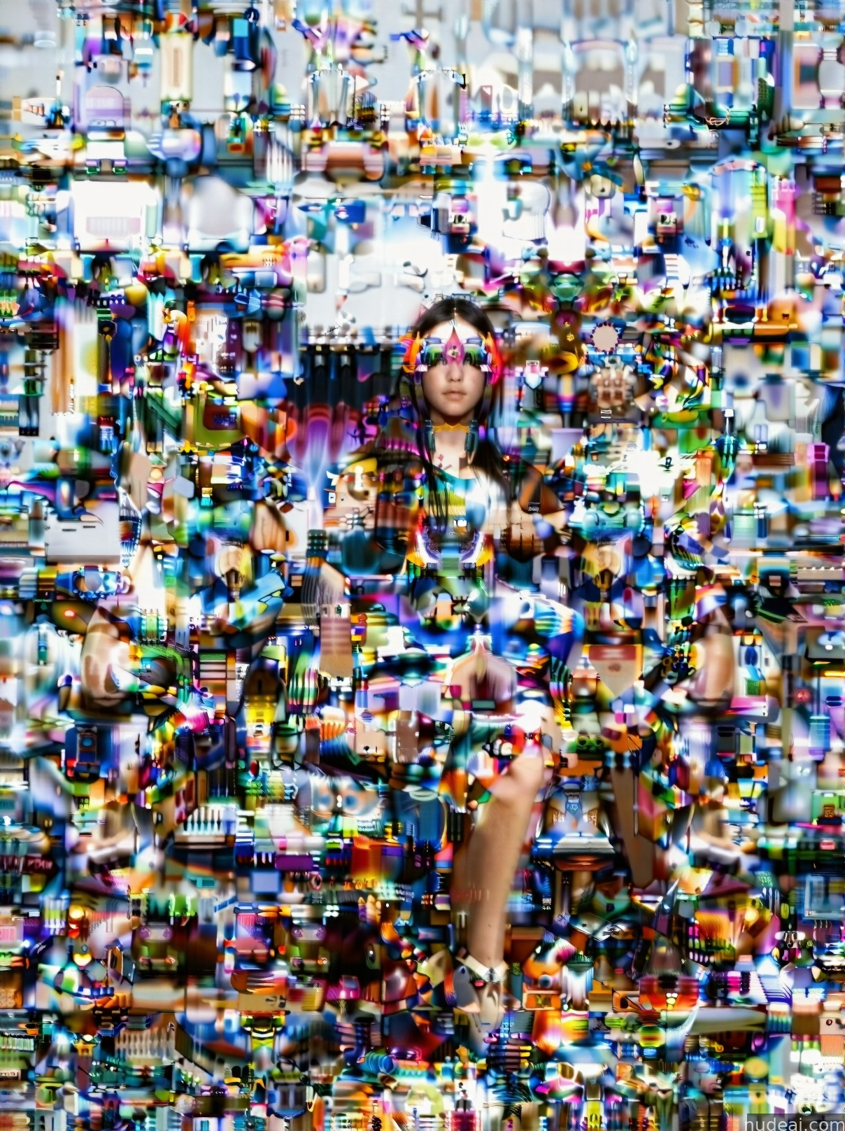 arafed image of a woman sitting on a pile of toys