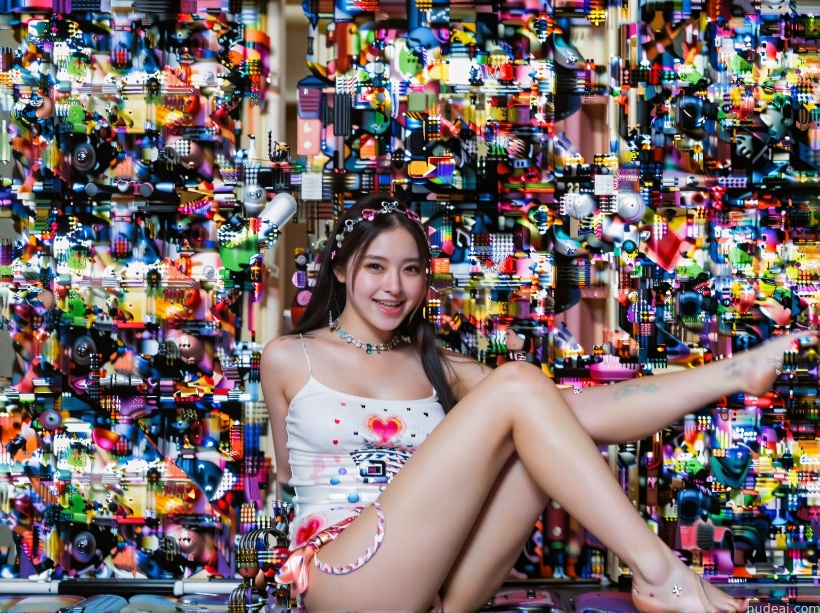 there is a woman sitting on a floor with a lot of toys