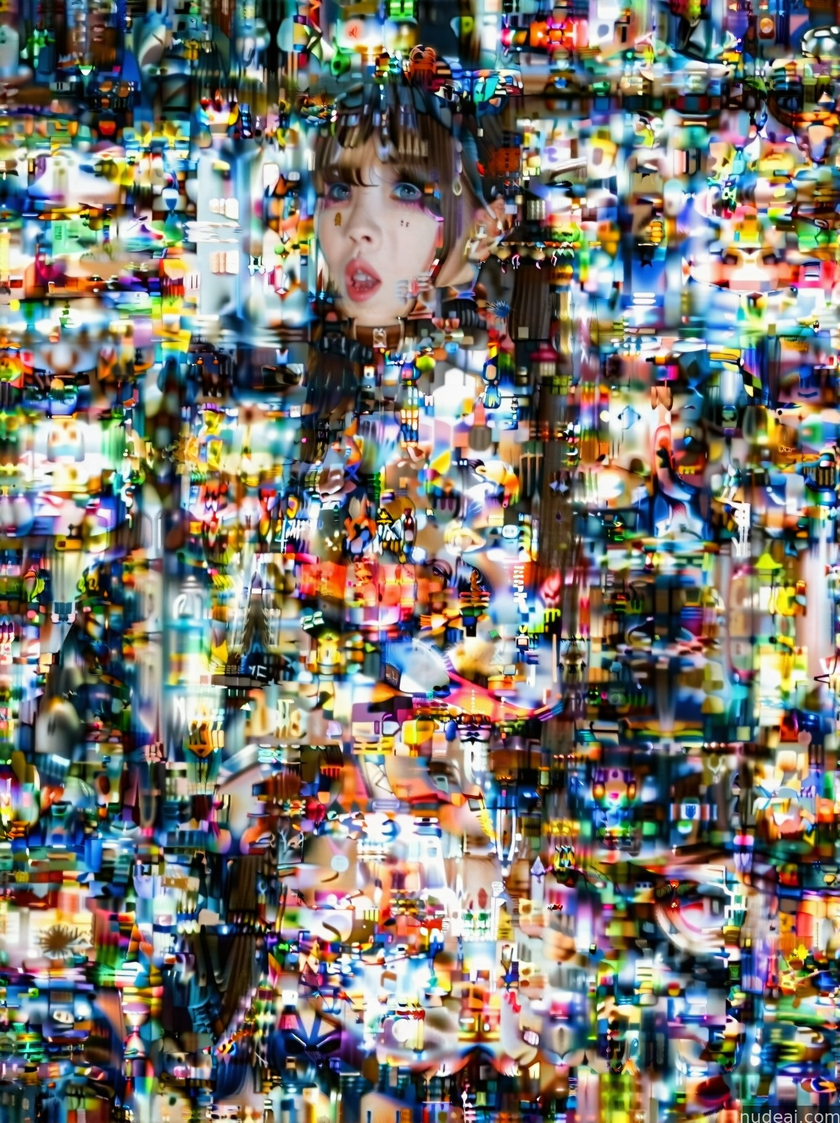 arafed image of a woman with a large amount of colorful objects