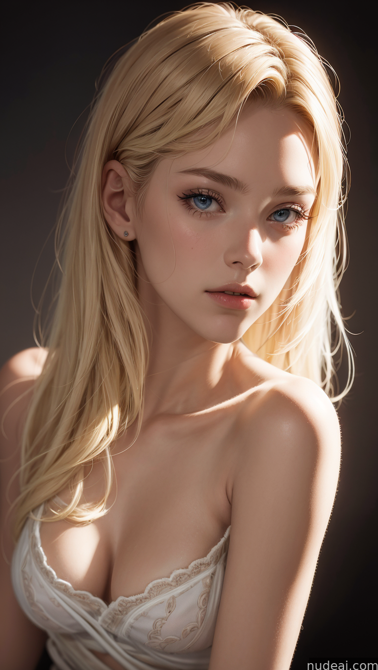 blond woman with blue eyes and a white bra top posing for a picture