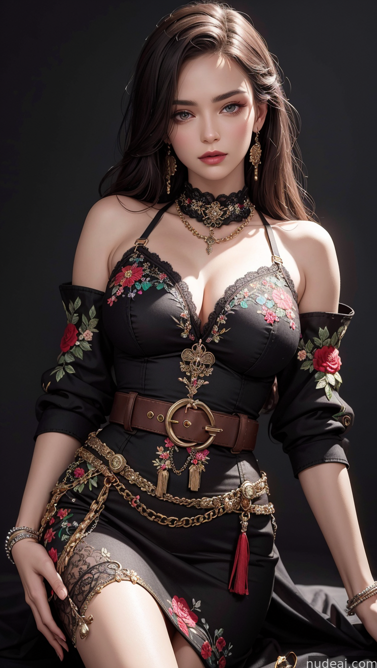 Example of Garterbelt, black fabric, floral embroidery, wearing the garterbelt, iron chains