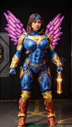 araffe dressed as a female superhero with wings and armor