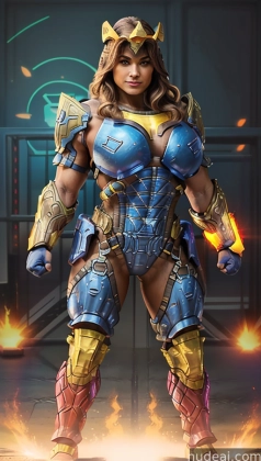 a close up of a woman in armor with fire in the background