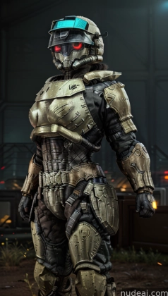 arafed soldier in a futuristic suit standing in a building