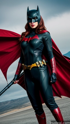 batmangirl posing with a bat and a sword in a desert