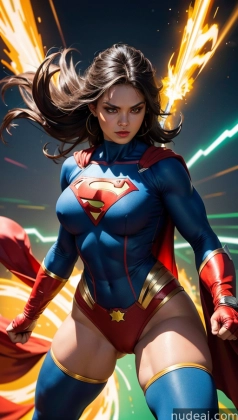 a close up of a woman in a superman costume with a cape