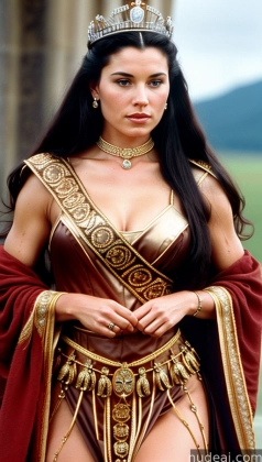 a close up of a woman in a costume with a crown on her head