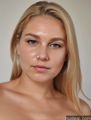 blond woman with a white shirt and a white background