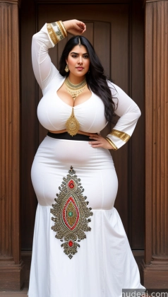 a pregnant woman in a white dress posing for a picture