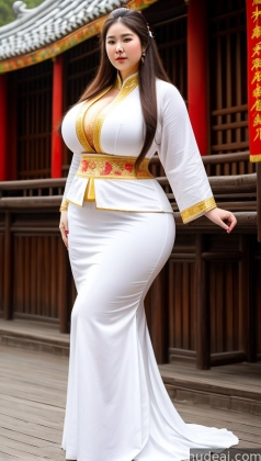 araffe woman in a white dress posing for a picture