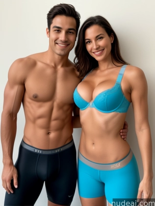 arafed man and woman in underwear posing for a picture