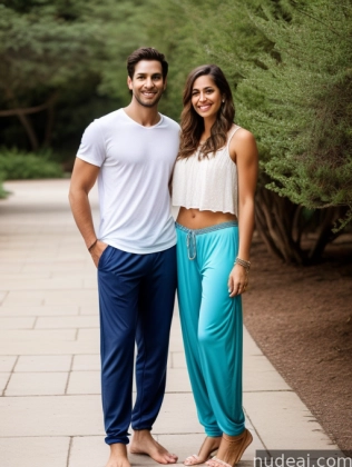 arafed couple posing for a picture in front of a tree