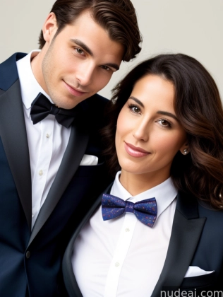 they are two people posing for a picture in a tuxedo