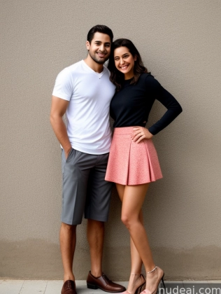 araffe couple posing for a picture in front of a wall