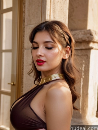 araffe woman in a brown dress with a gold choker