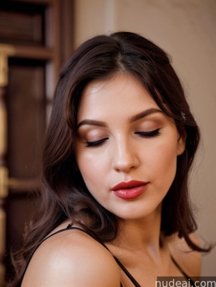 there is a woman with a red lipstick and a black dress
