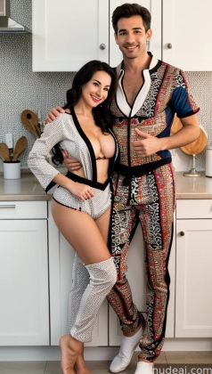 they are posing in the kitchen together for a picture