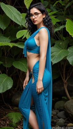 araffe woman in a blue dress and glasses posing for a picture