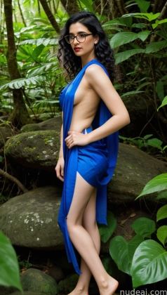 araffe in a blue dress standing in a forest